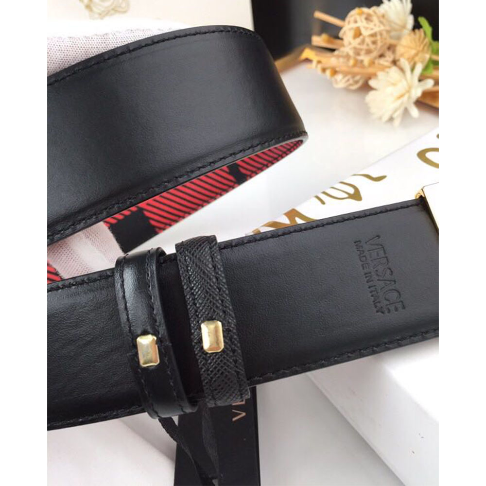 Versace Medusa Reversible Gold Buckle Leather Belt - FashionPlug
