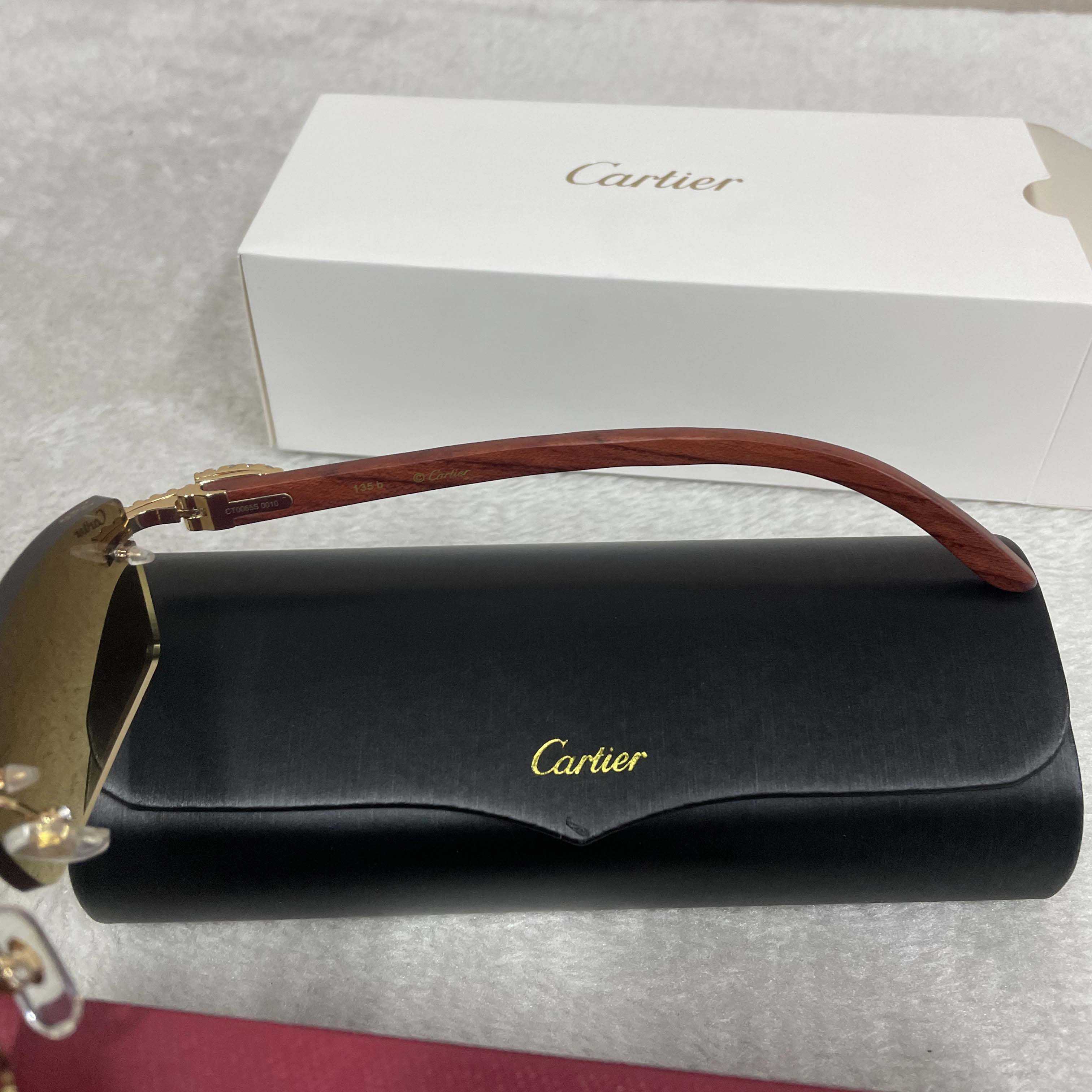 Cartier 3524012 Diamond Wood Sunglasses In Gold - FashionPlug