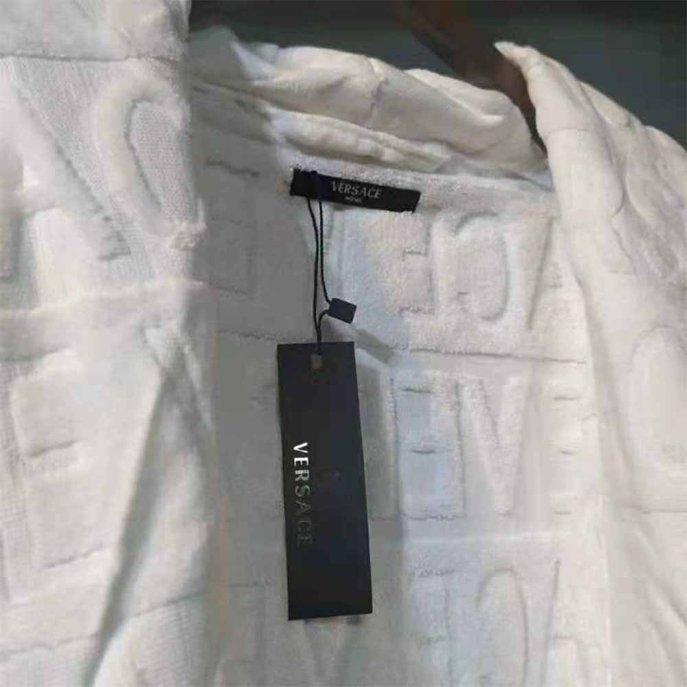 Versace Palazzo Logo Jacquard White Bathrobe - FashionPlug