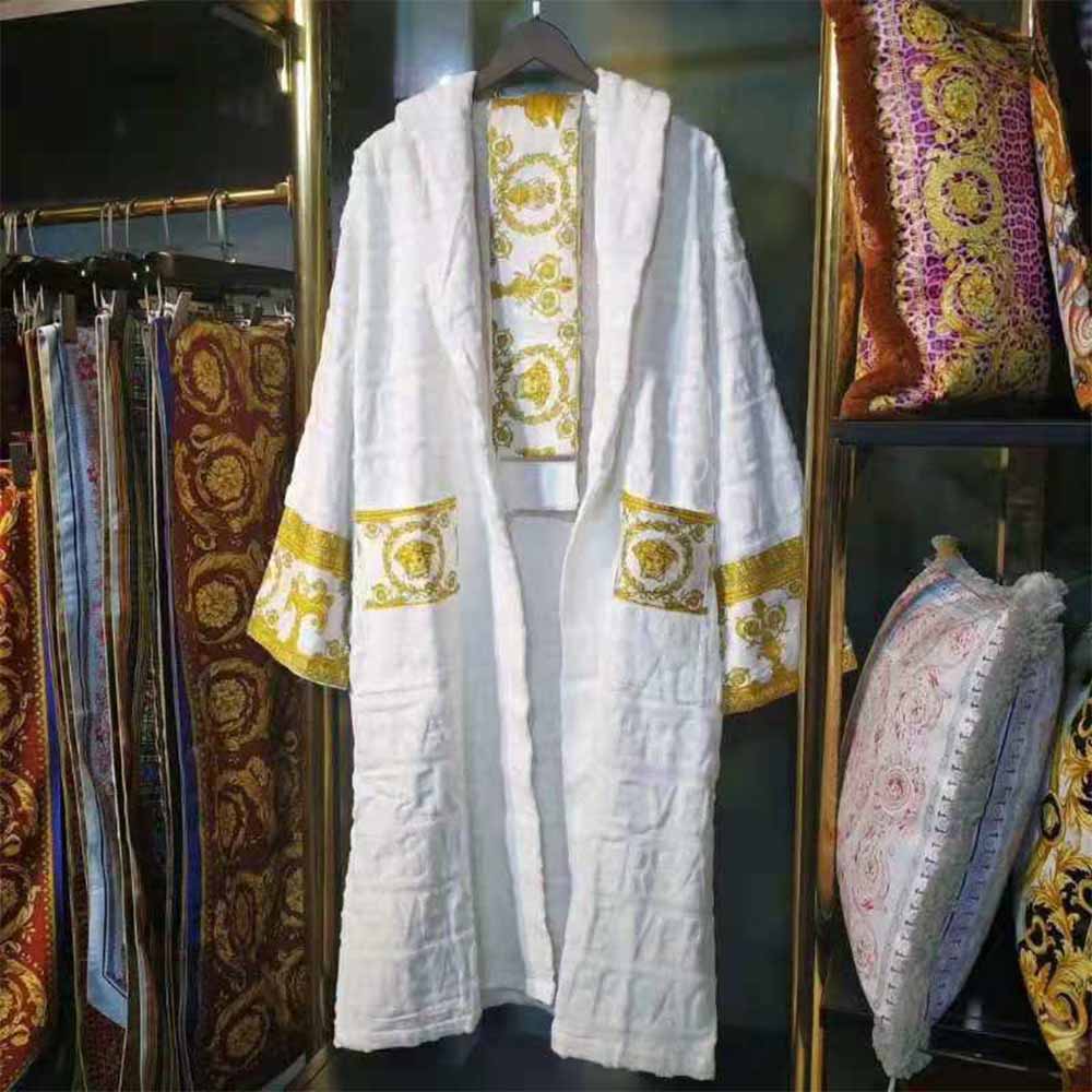 Versace Palazzo Logo Jacquard White Bathrobe - FashionPlug
