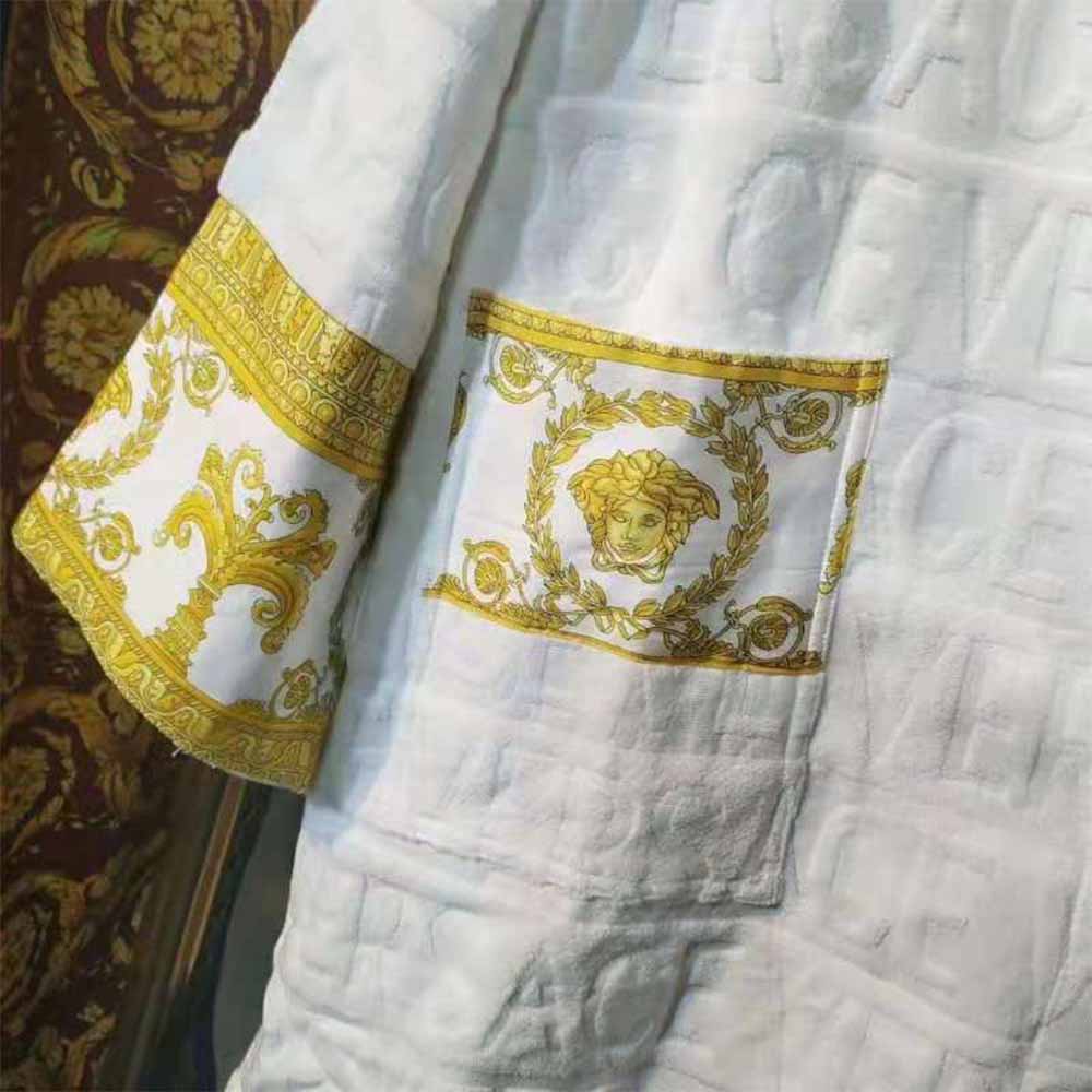 Versace Palazzo Logo Jacquard White Bathrobe - FashionPlug
