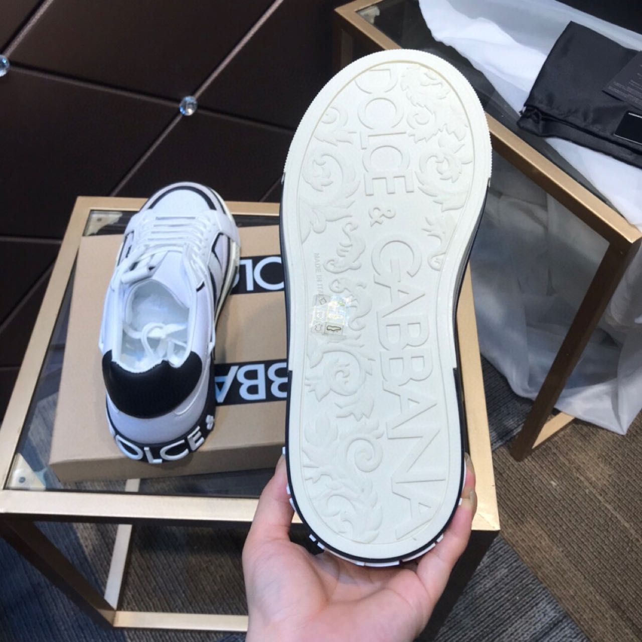Dolce & Gabbana Calfskin 2Zero custom Sneakers In White/Black - FashionPlug