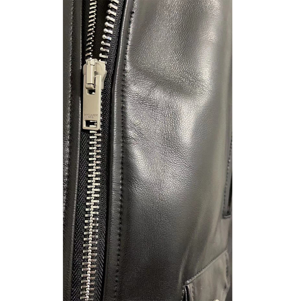 Saint Laurent Slim-Fit Leather Biker Jacket - FashionPlug