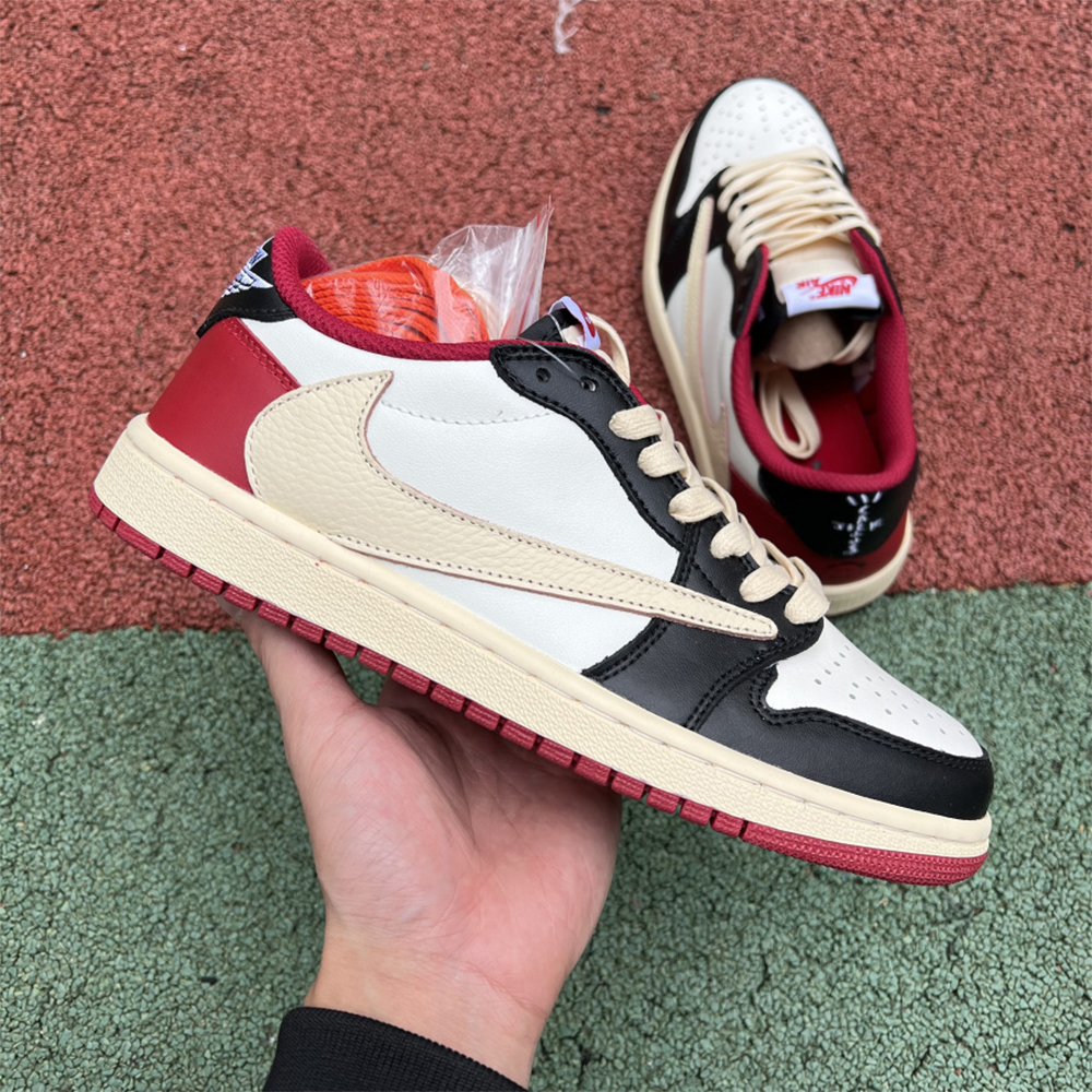Jordan AJ1 Low Fragment X Travis Scott Black White Red - FashionPlug