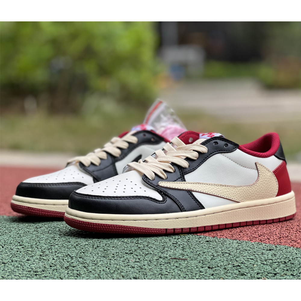 Jordan AJ1 Low Fragment X Travis Scott Black White Red - FashionPlug