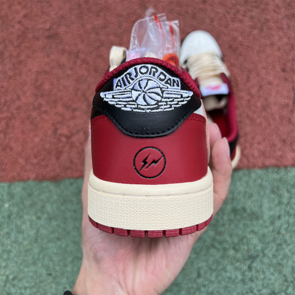 Jordan AJ1 Low Fragment X Travis Scott Black White Red - FashionPlug