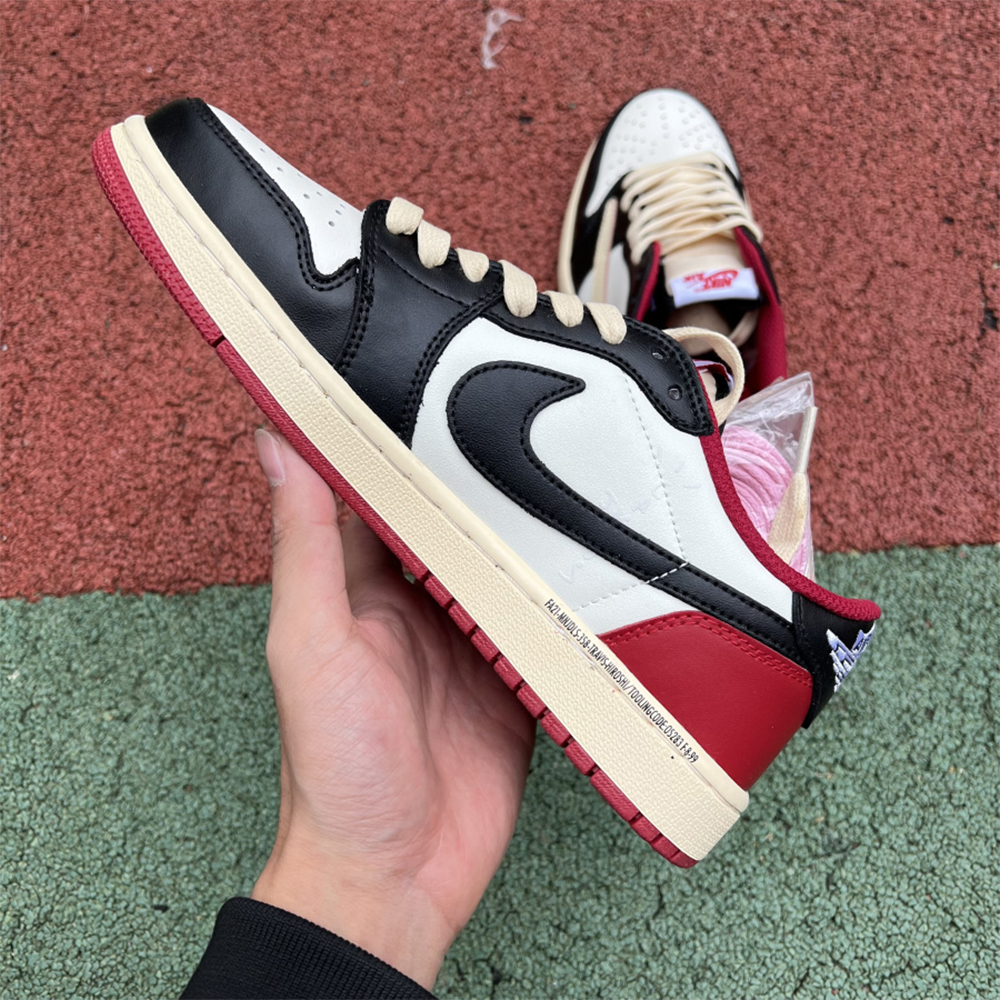 Jordan AJ1 Low Fragment X Travis Scott Black White Red - FashionPlug