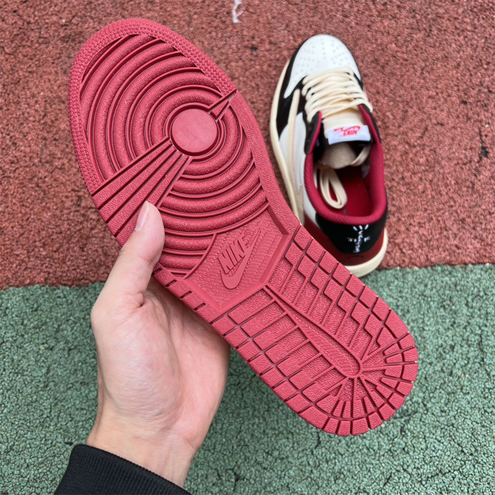 Jordan AJ1 Low Fragment X Travis Scott Black White Red - FashionPlug