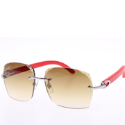 Cartier  8300818 Engrave Lens Red Wood Sunglasses In Silver Brown - FashionPlug