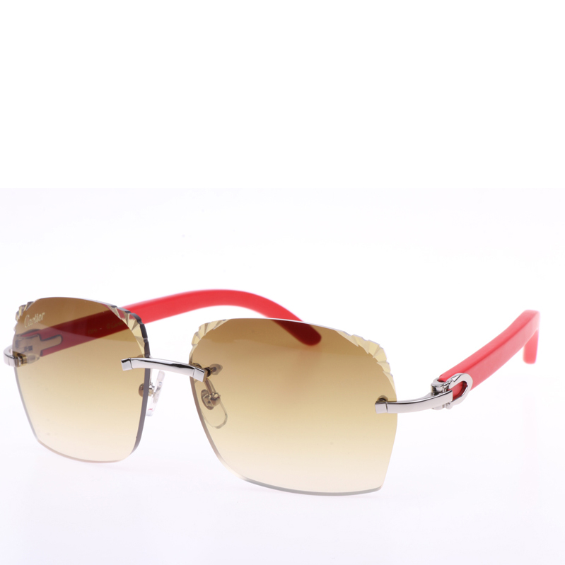 Cartier  8300818 Engrave Lens Red Wood Sunglasses In Silver Brown - FashionPlug
