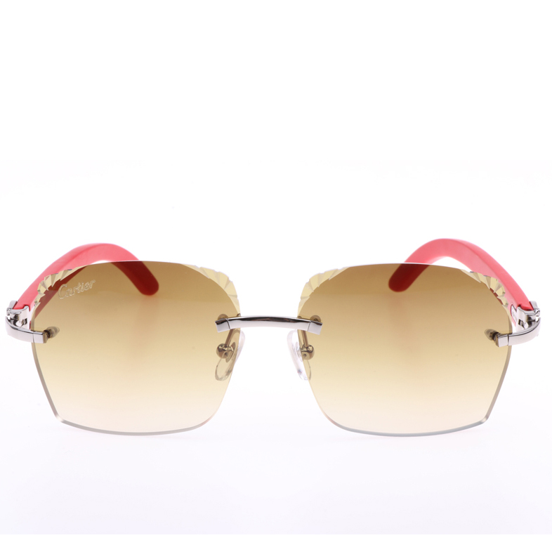 Cartier  8300818 Engrave Lens Red Wood Sunglasses In Silver Brown - FashionPlug