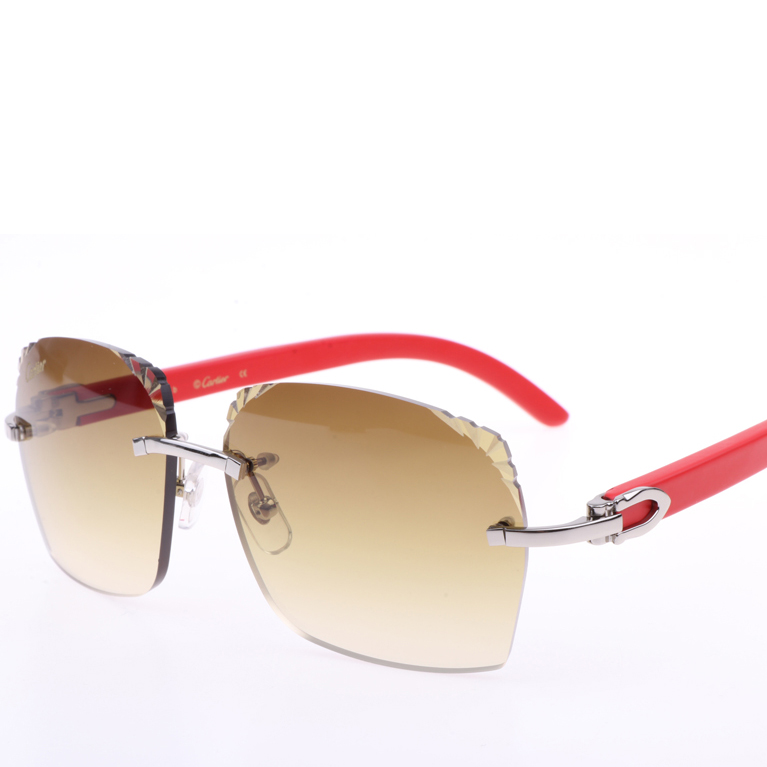 Cartier  8300818 Engrave Lens Red Wood Sunglasses In Silver Brown - FashionPlug
