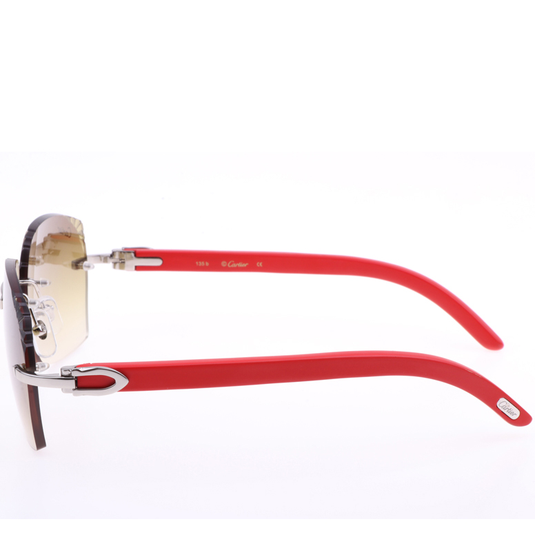 Cartier  8300818 Engrave Lens Red Wood Sunglasses In Silver Brown - FashionPlug