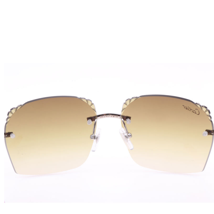 Cartier  8300818 Engrave Lens Red Wood Sunglasses In Silver Brown - FashionPlug