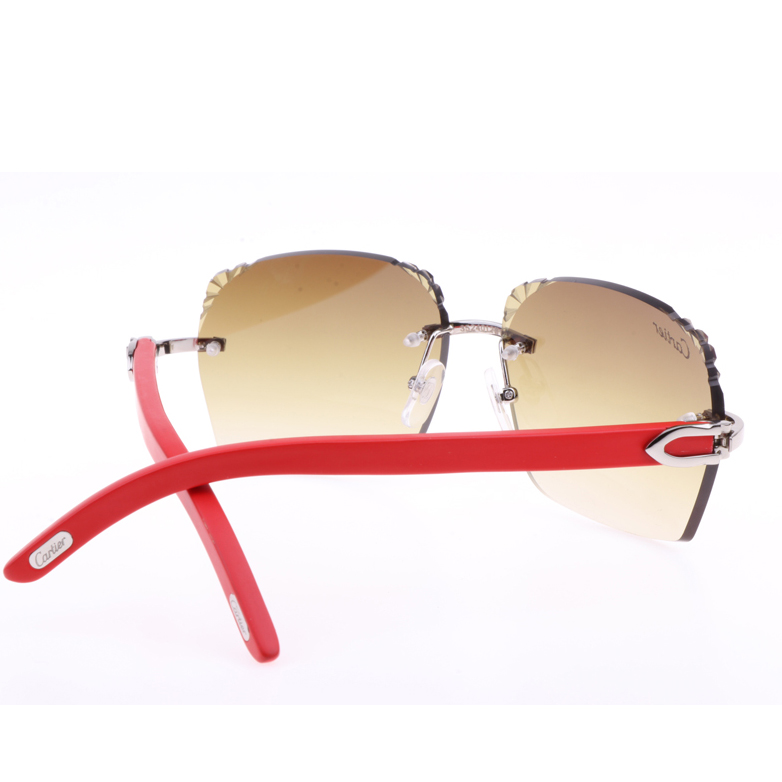 Cartier  8300818 Engrave Lens Red Wood Sunglasses In Silver Brown - FashionPlug