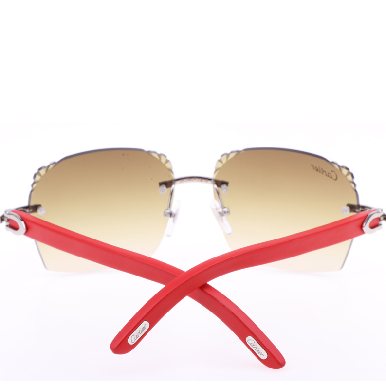 Cartier  8300818 Engrave Lens Red Wood Sunglasses In Silver Brown - FashionPlug