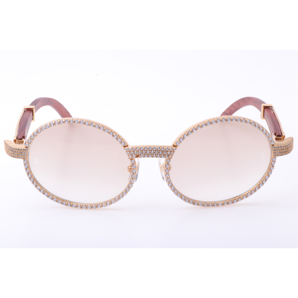 Cartier 7550178 55-22 New Full Diamond Wood Sunglasses In Gold Brown - FashionPlug