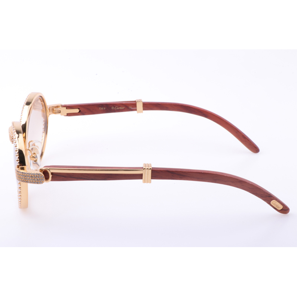 Cartier 7550178 55-22 New Full Diamond Wood Sunglasses In Gold Brown - FashionPlug