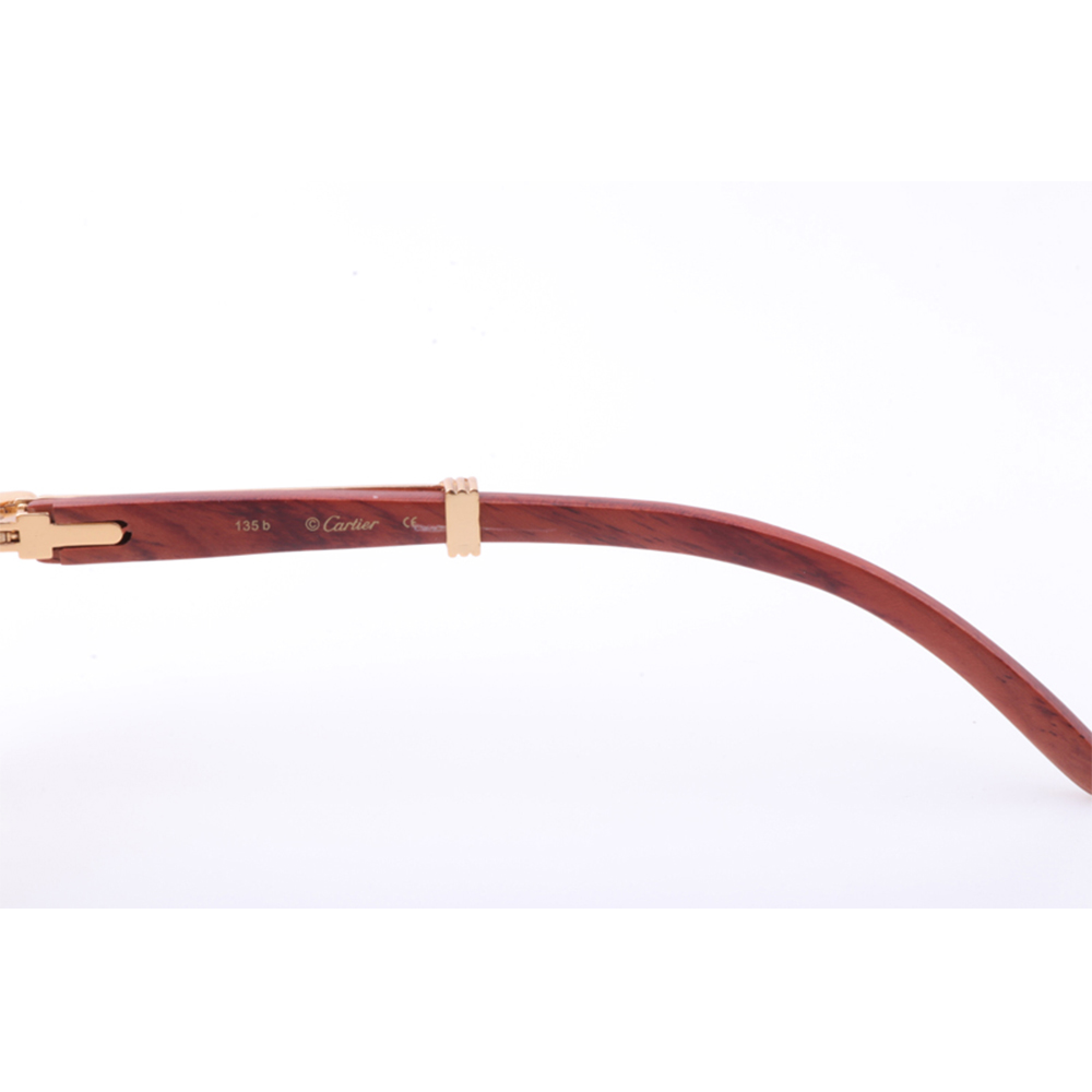 Cartier 7550178 55-22 New Full Diamond Wood Sunglasses In Gold Brown - FashionPlug