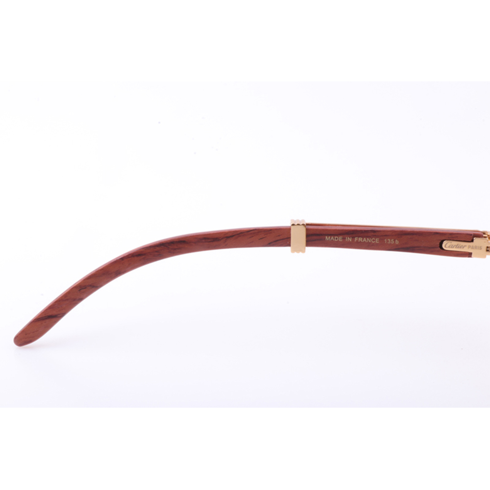 Cartier 7550178 55-22 New Full Diamond Wood Sunglasses In Gold Brown - FashionPlug