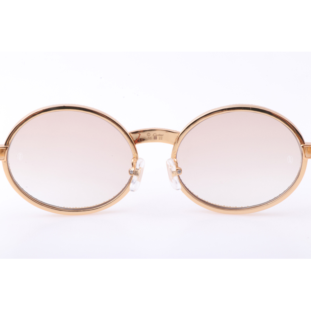 Cartier 7550178 55-22 New Full Diamond Wood Sunglasses In Gold Brown - FashionPlug