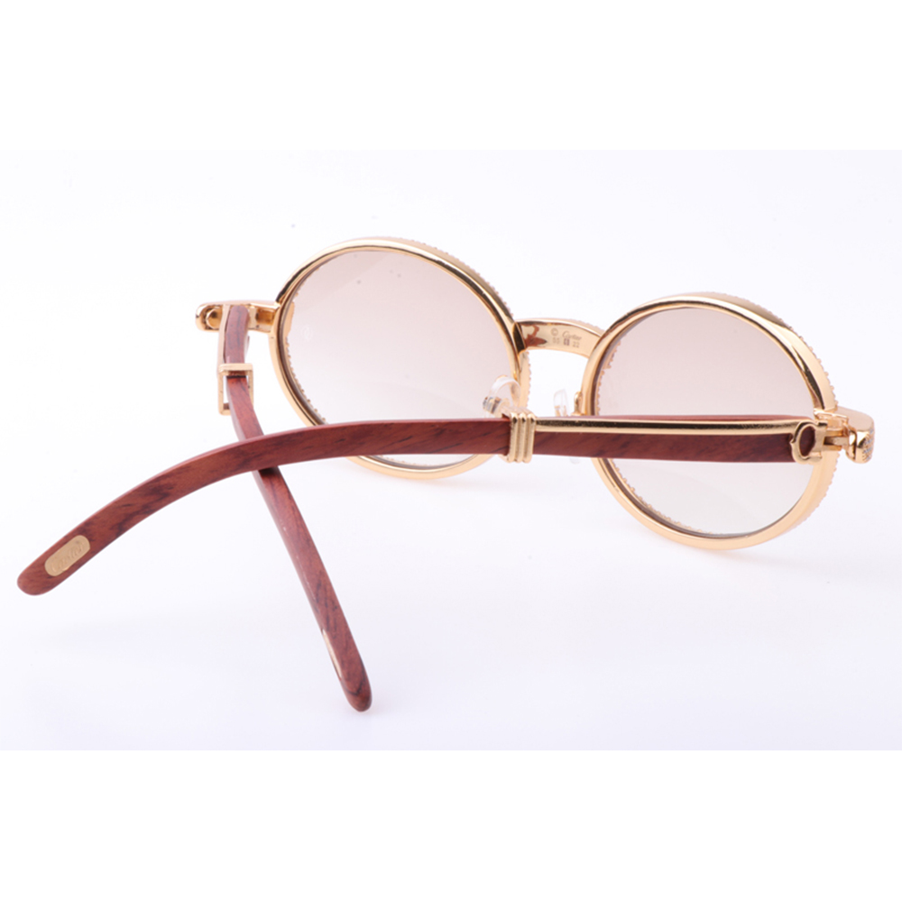 Cartier 7550178 55-22 New Full Diamond Wood Sunglasses In Gold Brown - FashionPlug
