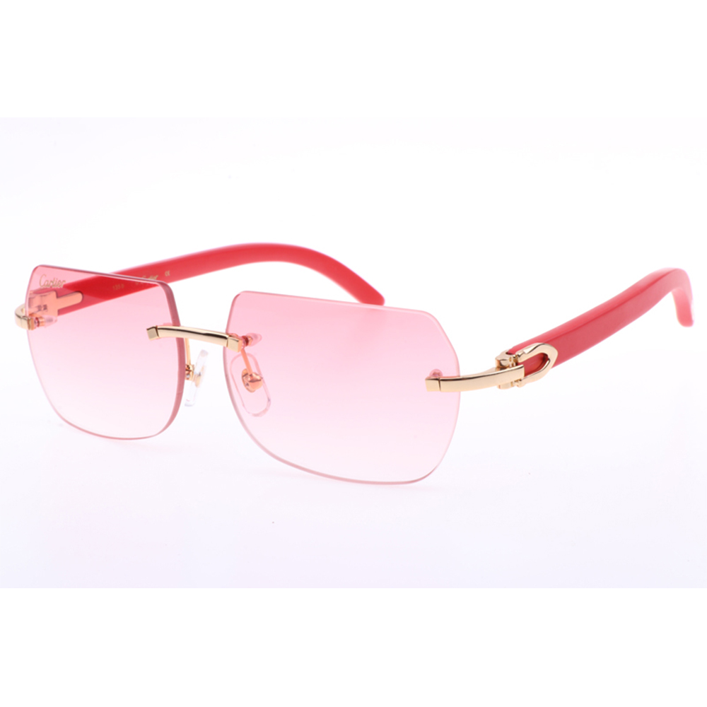 Cartier 8300818 Red Wood Sunglasses In Gold Gradient Pink - FashionPlug