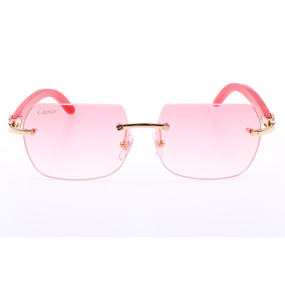 Cartier 8300818 Red Wood Sunglasses In Gold Gradient Pink - FashionPlug