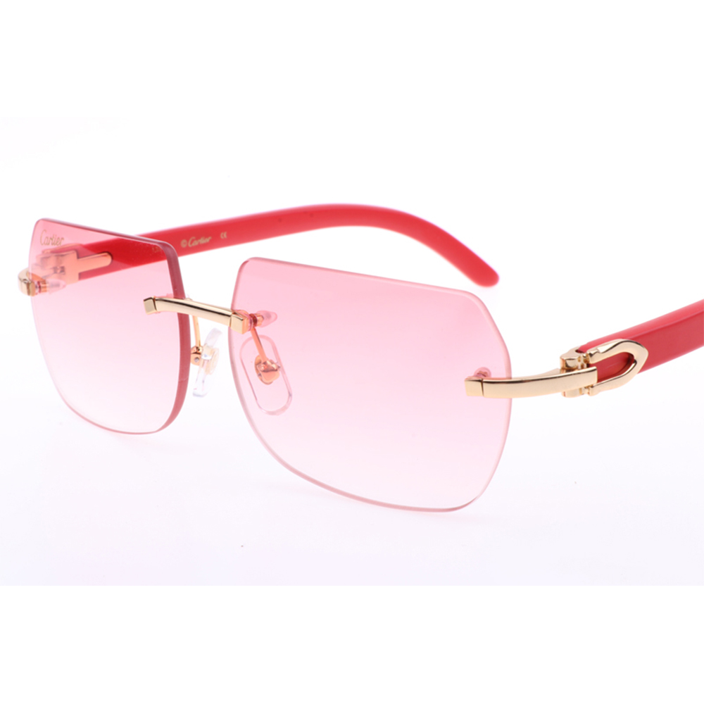 Cartier 8300818 Red Wood Sunglasses In Gold Gradient Pink - FashionPlug