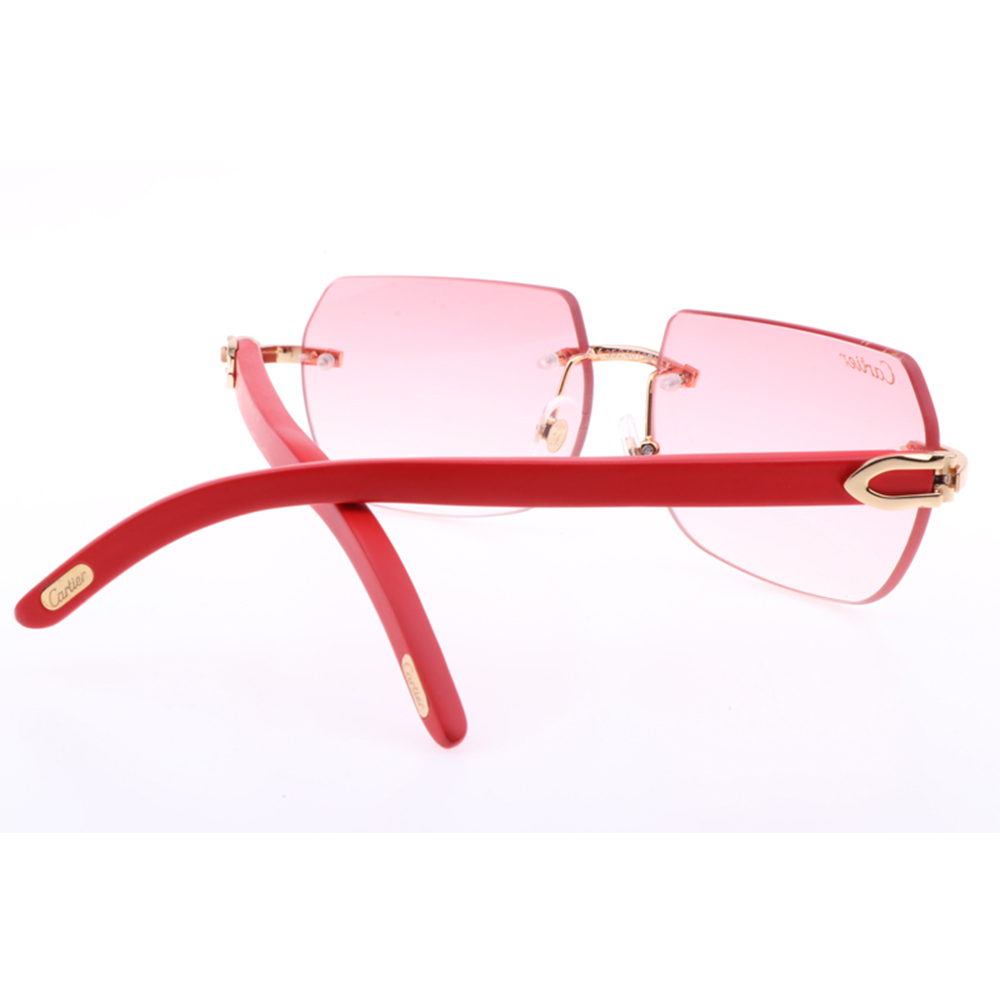 Cartier 8300818 Red Wood Sunglasses In Gold Gradient Pink - FashionPlug