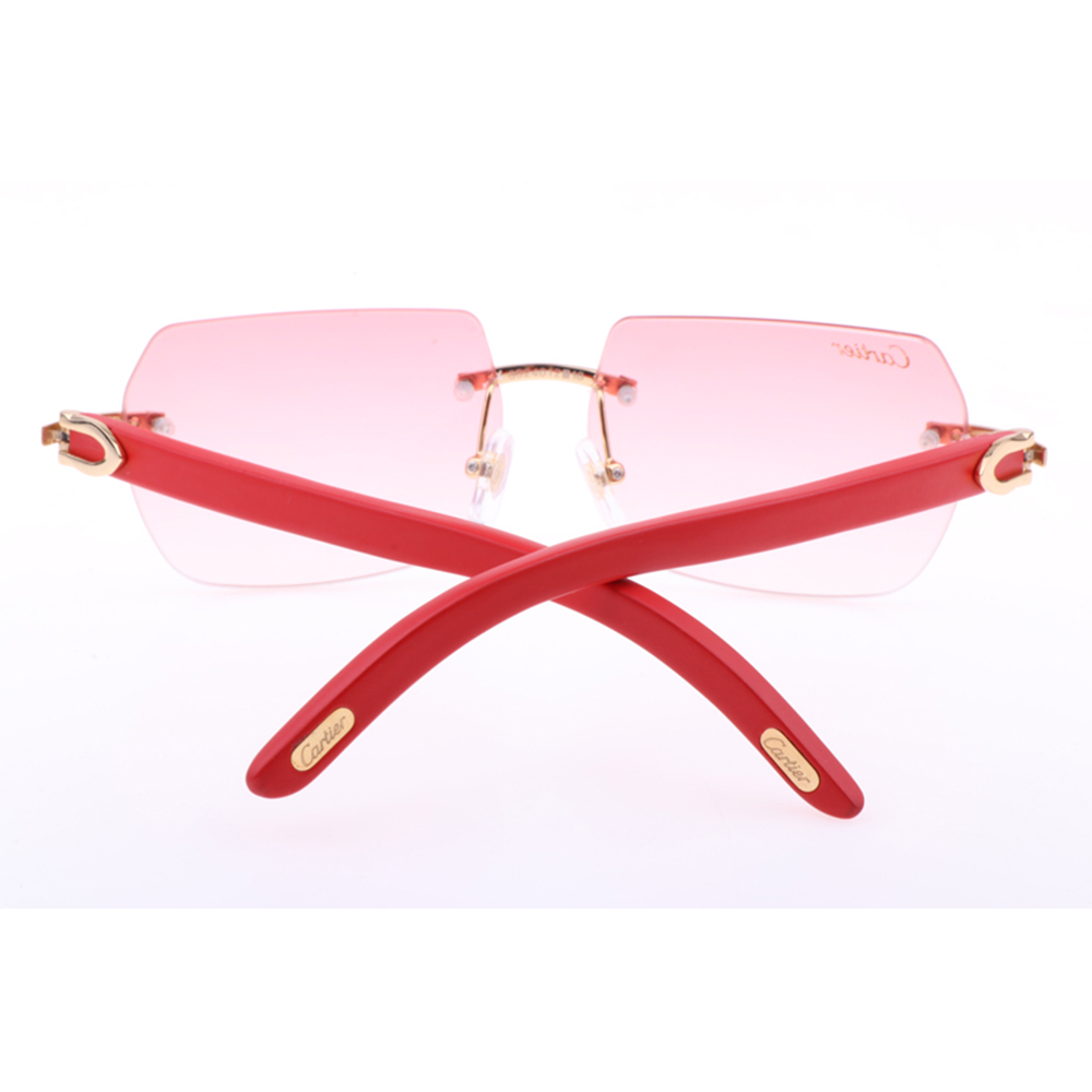 Cartier 8300818 Red Wood Sunglasses In Gold Gradient Pink - FashionPlug