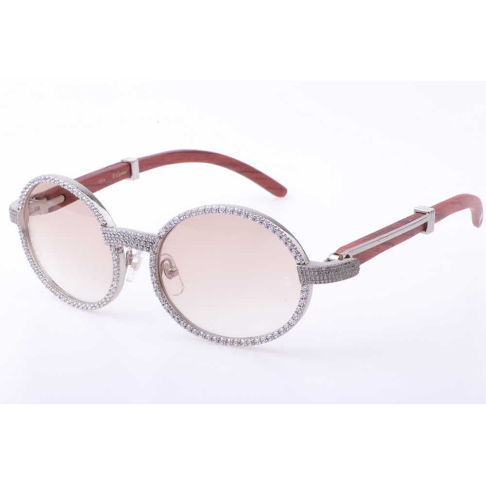 Cartier 7550178 55-22 New Full Diamond Wood Sunglasses In Silver Brown - FashionPlug