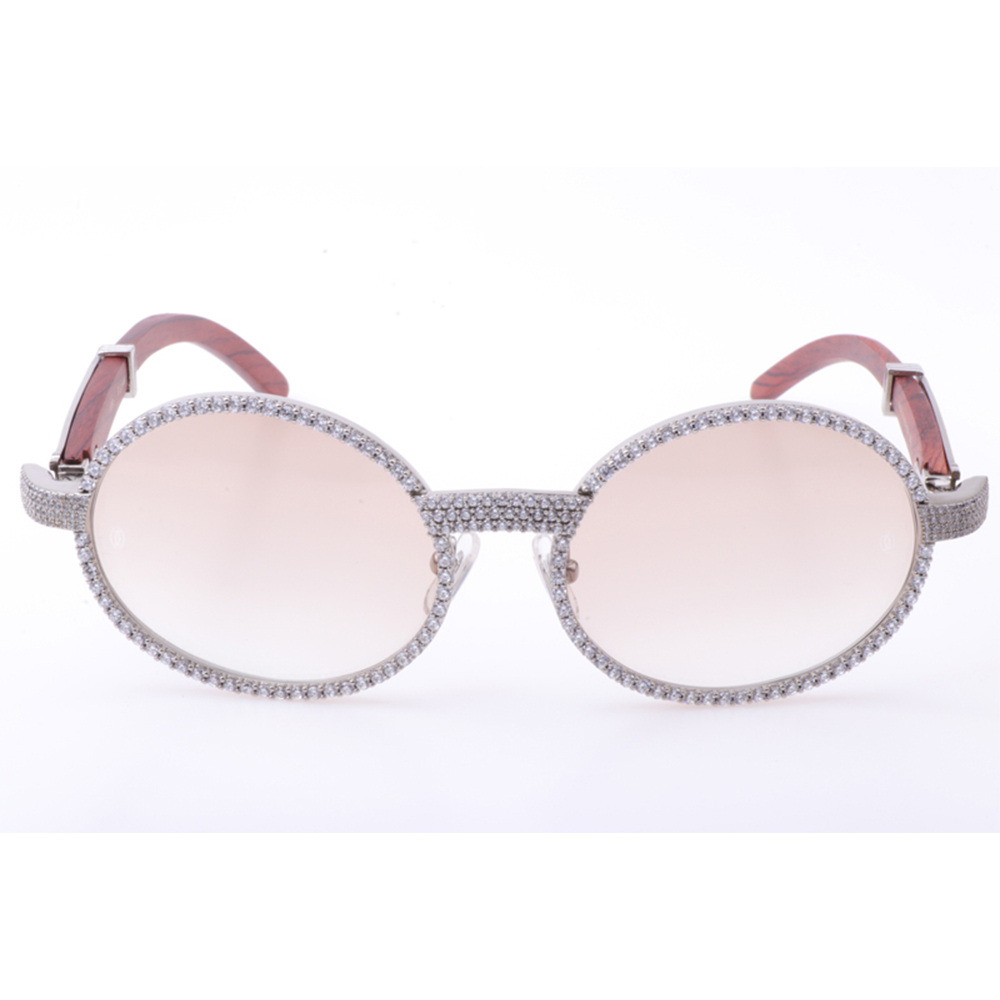 Cartier 7550178 55-22 New Full Diamond Wood Sunglasses In Silver Brown - FashionPlug