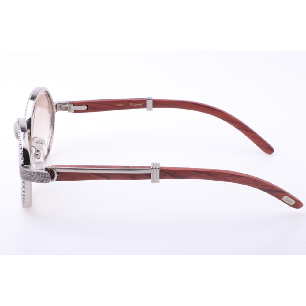 Cartier 7550178 55-22 New Full Diamond Wood Sunglasses In Silver Brown - FashionPlug