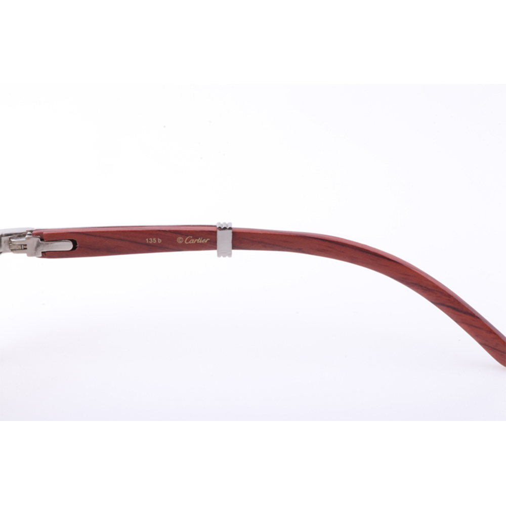 Cartier 7550178 55-22 New Full Diamond Wood Sunglasses In Silver Brown - FashionPlug