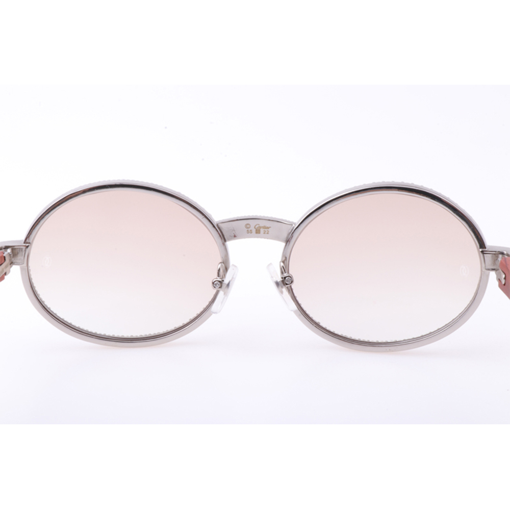 Cartier 7550178 55-22 New Full Diamond Wood Sunglasses In Silver Brown - FashionPlug