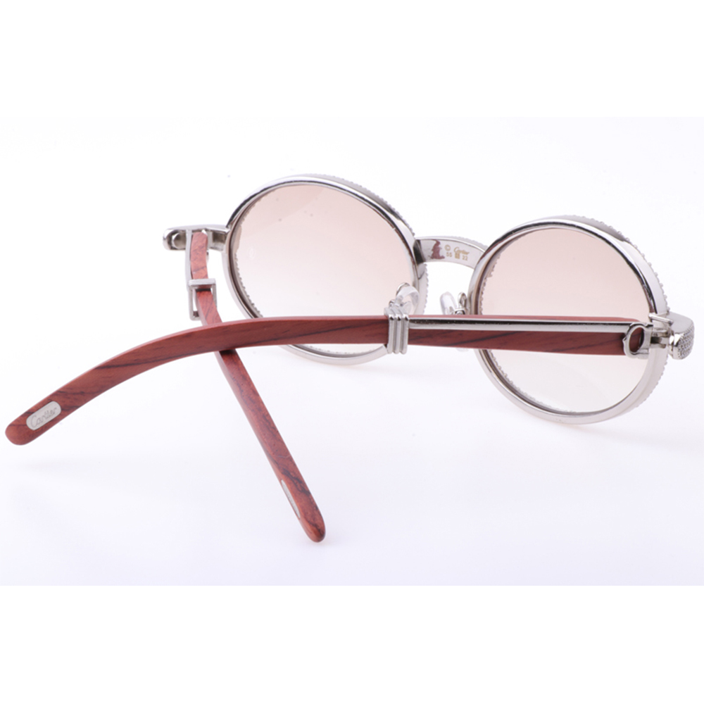 Cartier 7550178 55-22 New Full Diamond Wood Sunglasses In Silver Brown - FashionPlug