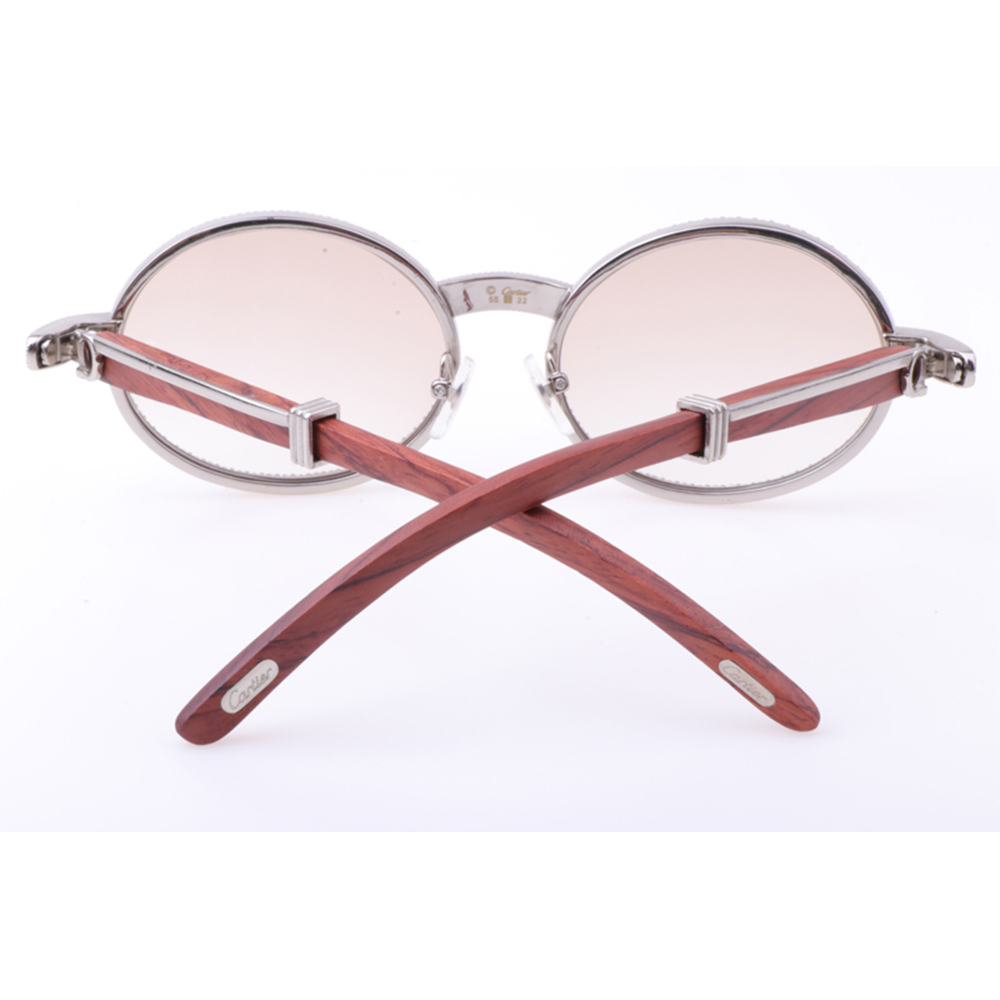 Cartier 7550178 55-22 New Full Diamond Wood Sunglasses In Silver Brown - FashionPlug