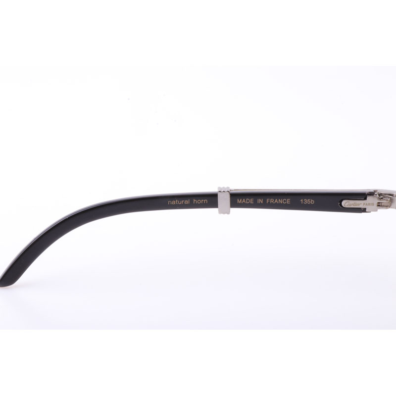 Cartier  7550178 55-22 New Full Diamond White Mix Black Buffalo Sunglasses In Silver Brown - FashionPlug