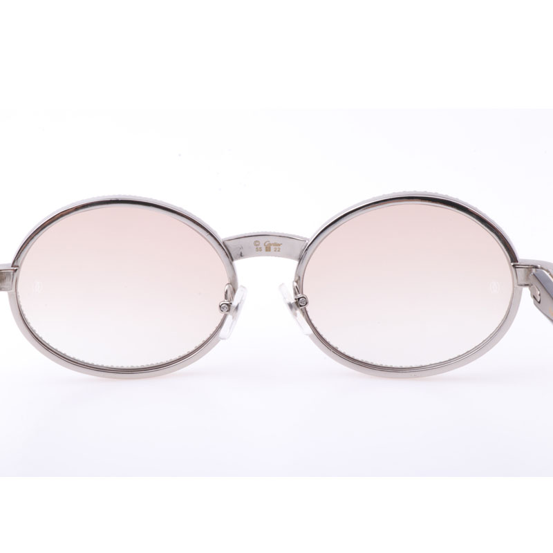 Cartier  7550178 55-22 New Full Diamond White Mix Black Buffalo Sunglasses In Silver Brown - FashionPlug