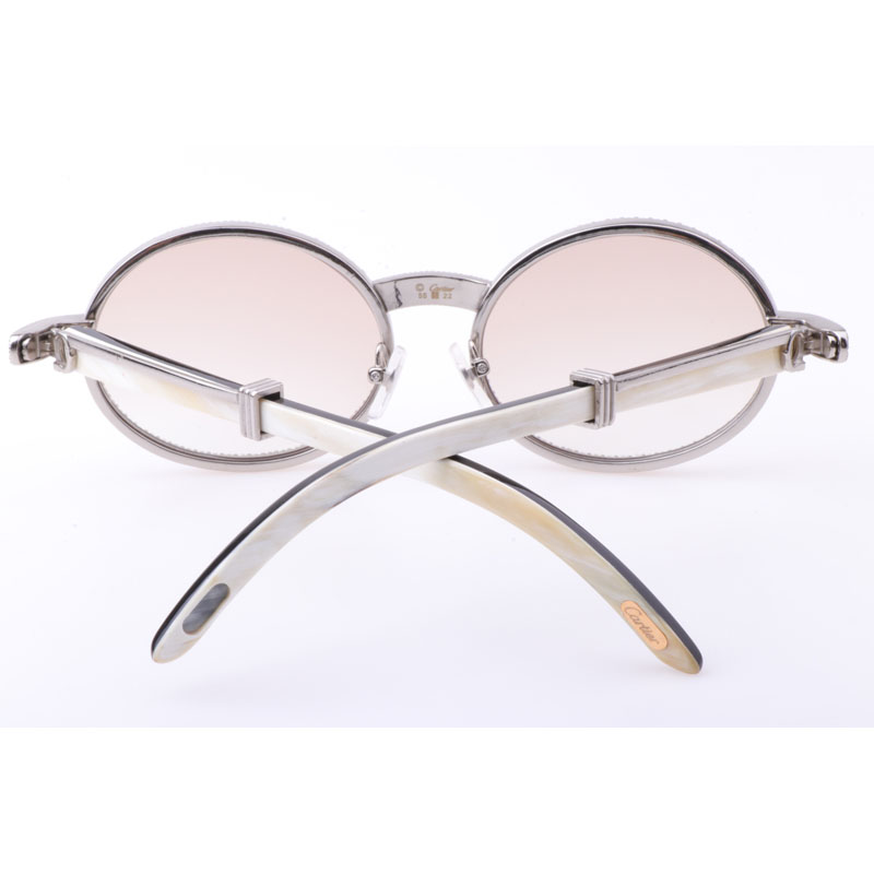 Cartier  7550178 55-22 New Full Diamond White Mix Black Buffalo Sunglasses In Silver Brown - FashionPlug