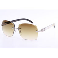 Cartier  8300818 Engrave Lens White Mix Black Buffalo Sunglasses In Silver Brown - FashionPlug