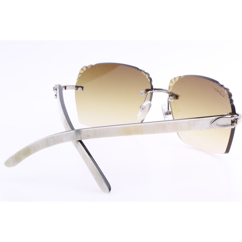 Cartier  8300818 Engrave Lens White Mix Black Buffalo Sunglasses In Silver Brown - FashionPlug