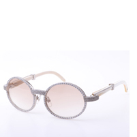 Cartier  7550178 55-22 New Full Diamond White Buffalo Sunglasses In Silver Brown - FashionPlug