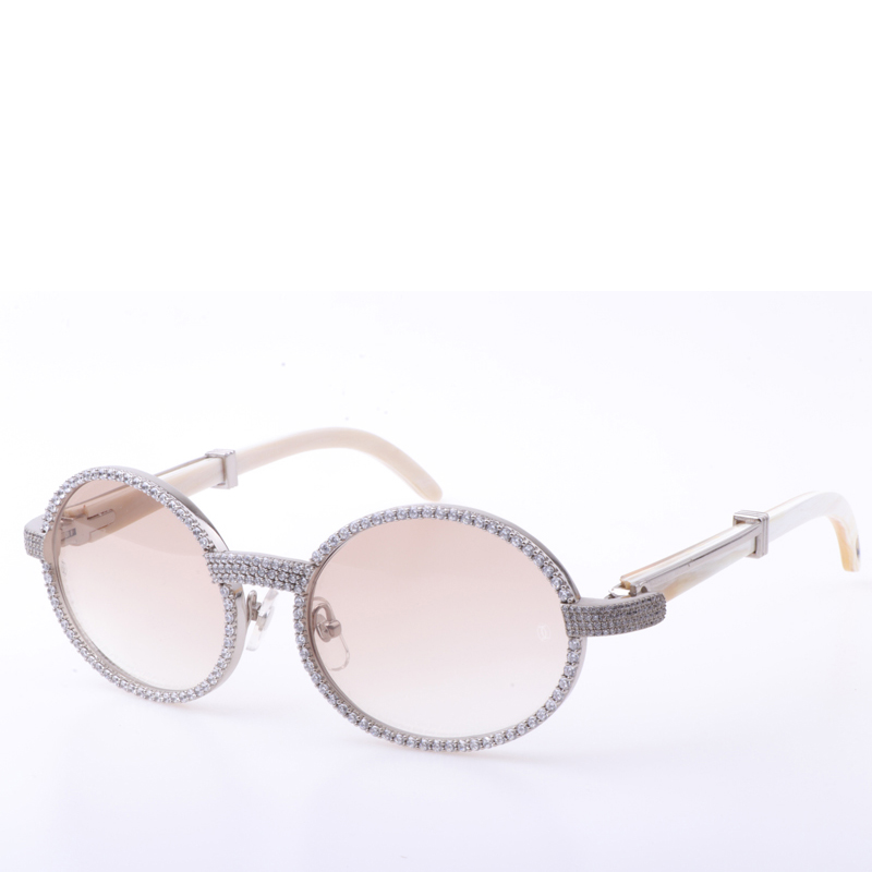 Cartier  7550178 55-22 New Full Diamond White Buffalo Sunglasses In Silver Brown - FashionPlug