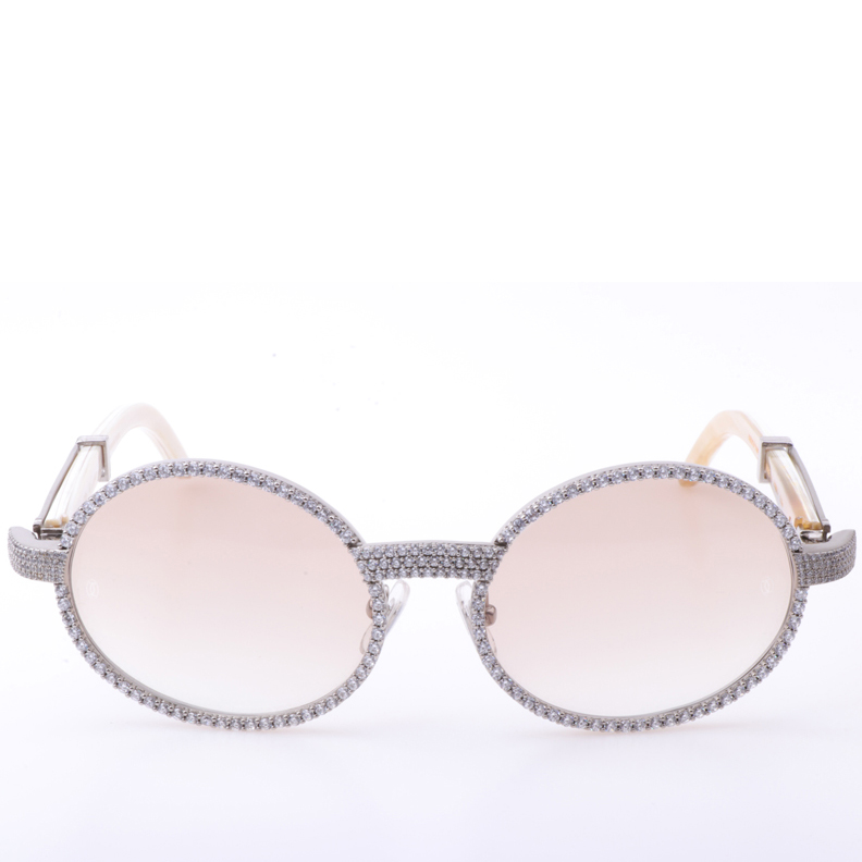 Cartier  7550178 55-22 New Full Diamond White Buffalo Sunglasses In Silver Brown - FashionPlug