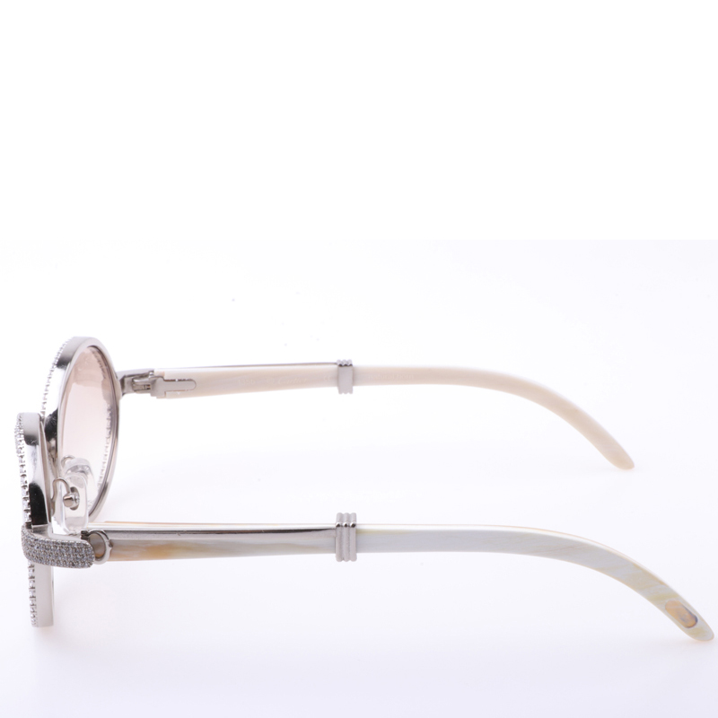 Cartier  7550178 55-22 New Full Diamond White Buffalo Sunglasses In Silver Brown - FashionPlug