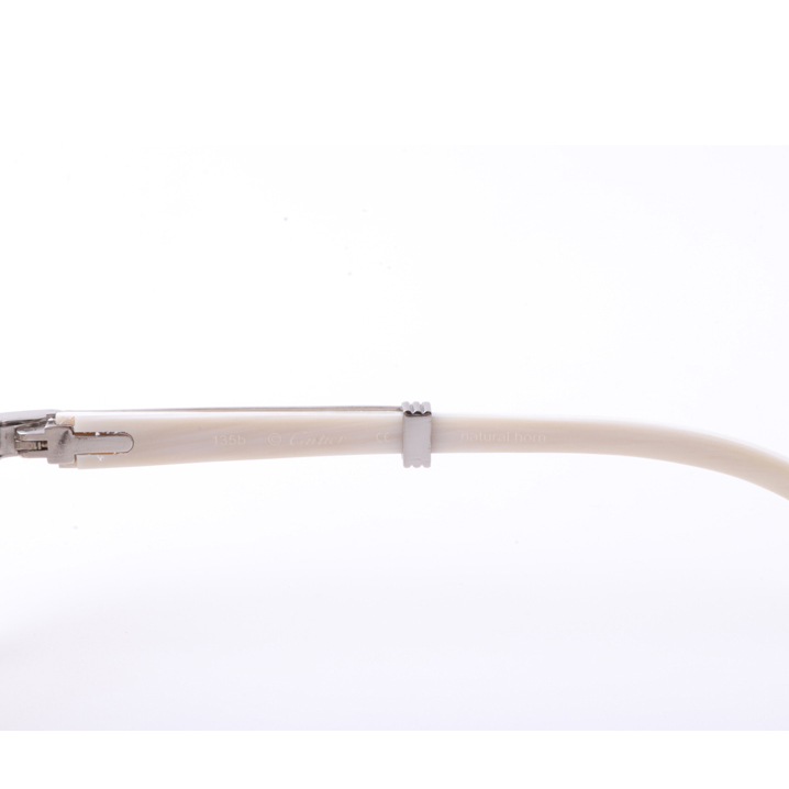 Cartier  7550178 55-22 New Full Diamond White Buffalo Sunglasses In Silver Brown - FashionPlug