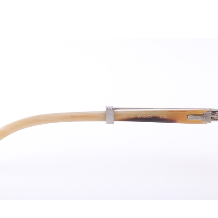 Cartier  7550178 55-22 New Full Diamond White Buffalo Sunglasses In Silver Brown - FashionPlug