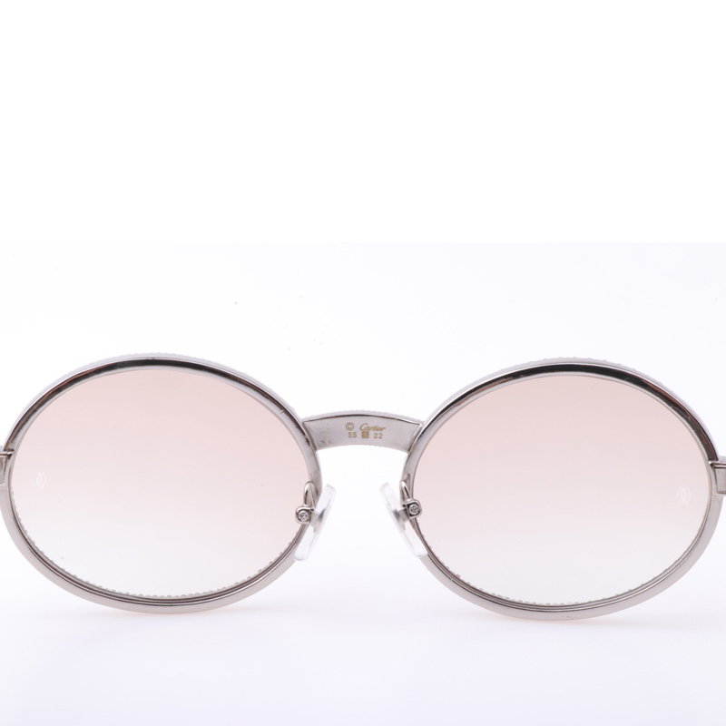 Cartier  7550178 55-22 New Full Diamond White Buffalo Sunglasses In Silver Brown - FashionPlug